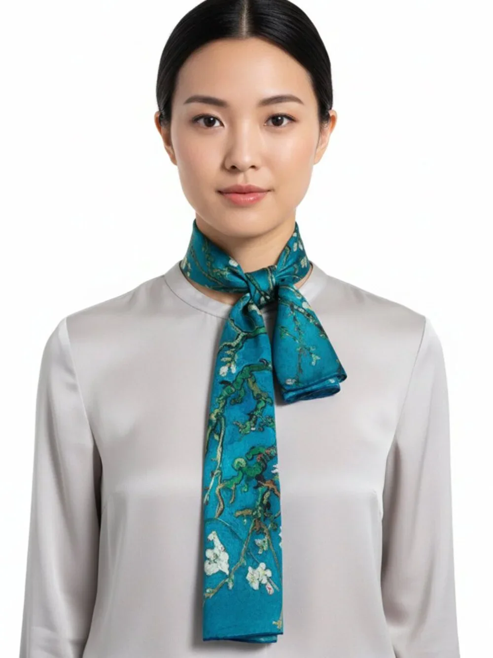 Grace Scarves 100% Silk Scarf, Oblong, Almond Blossom, Luxe Heavier Weight Silk